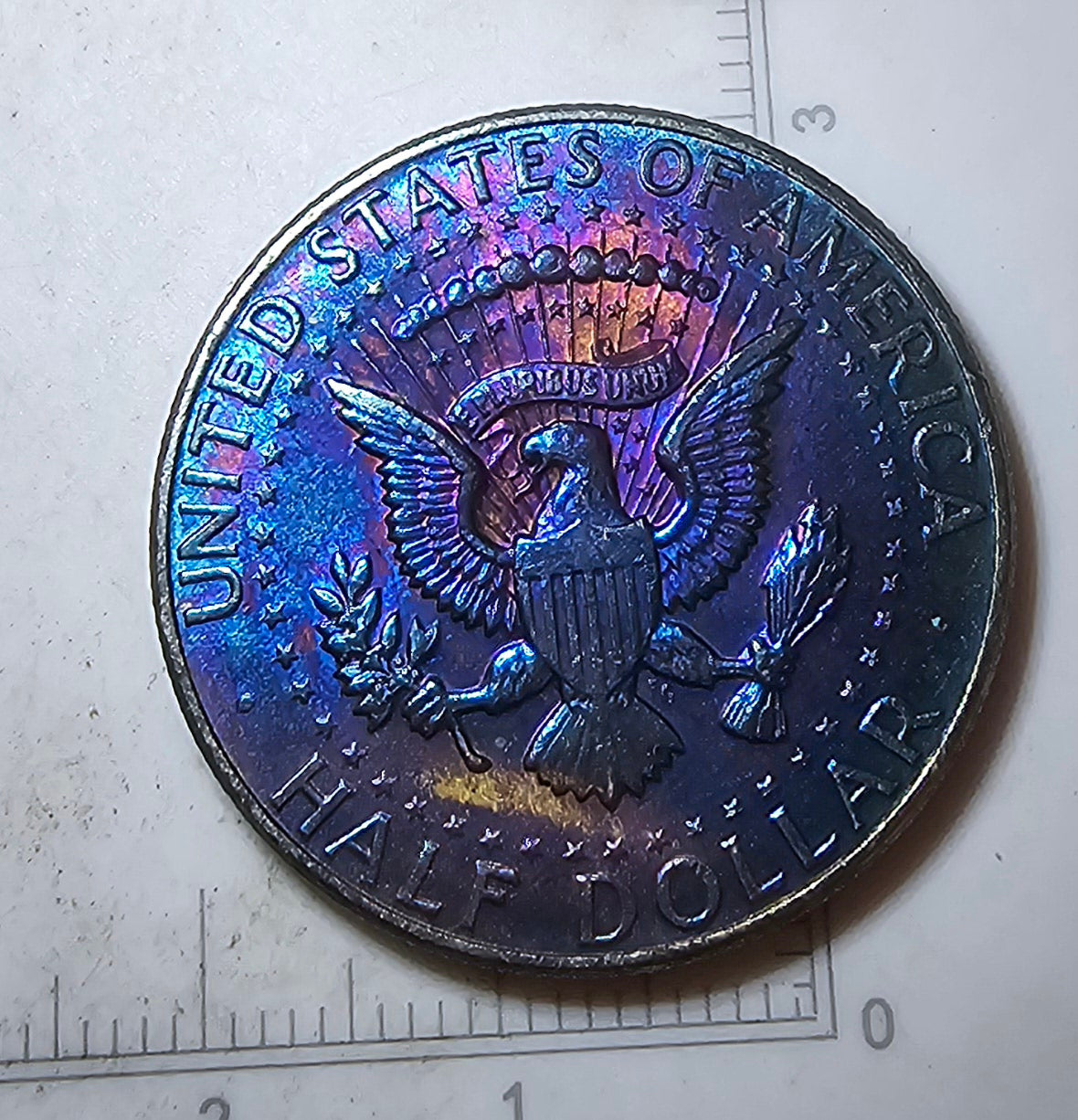 1964 50c Kennedy 90% Silver Half Dollar - Rainbow 🌈 Toning - BU Purple Blue