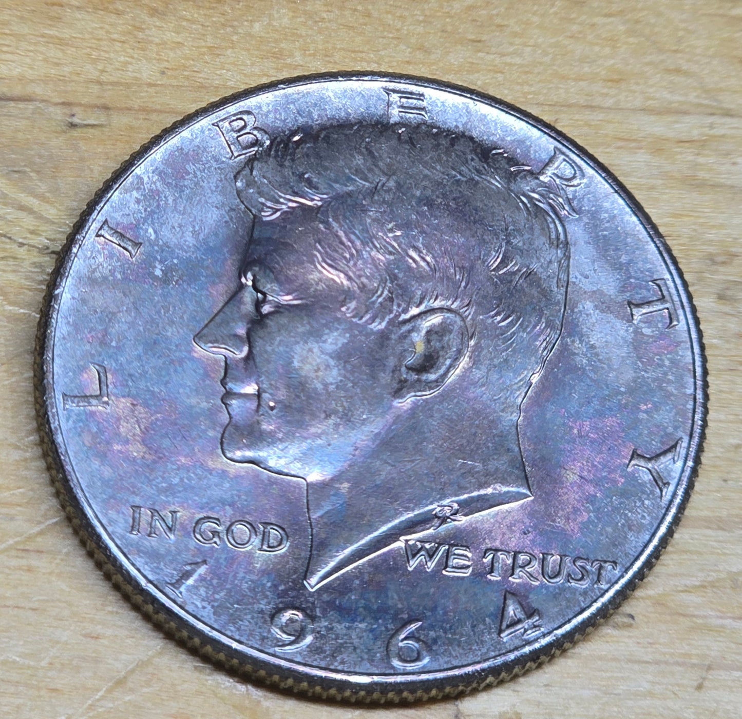 1964 50c Kennedy 90% Silver Half Dollar - Rainbow 🌈 Toning - BU Purple Blue