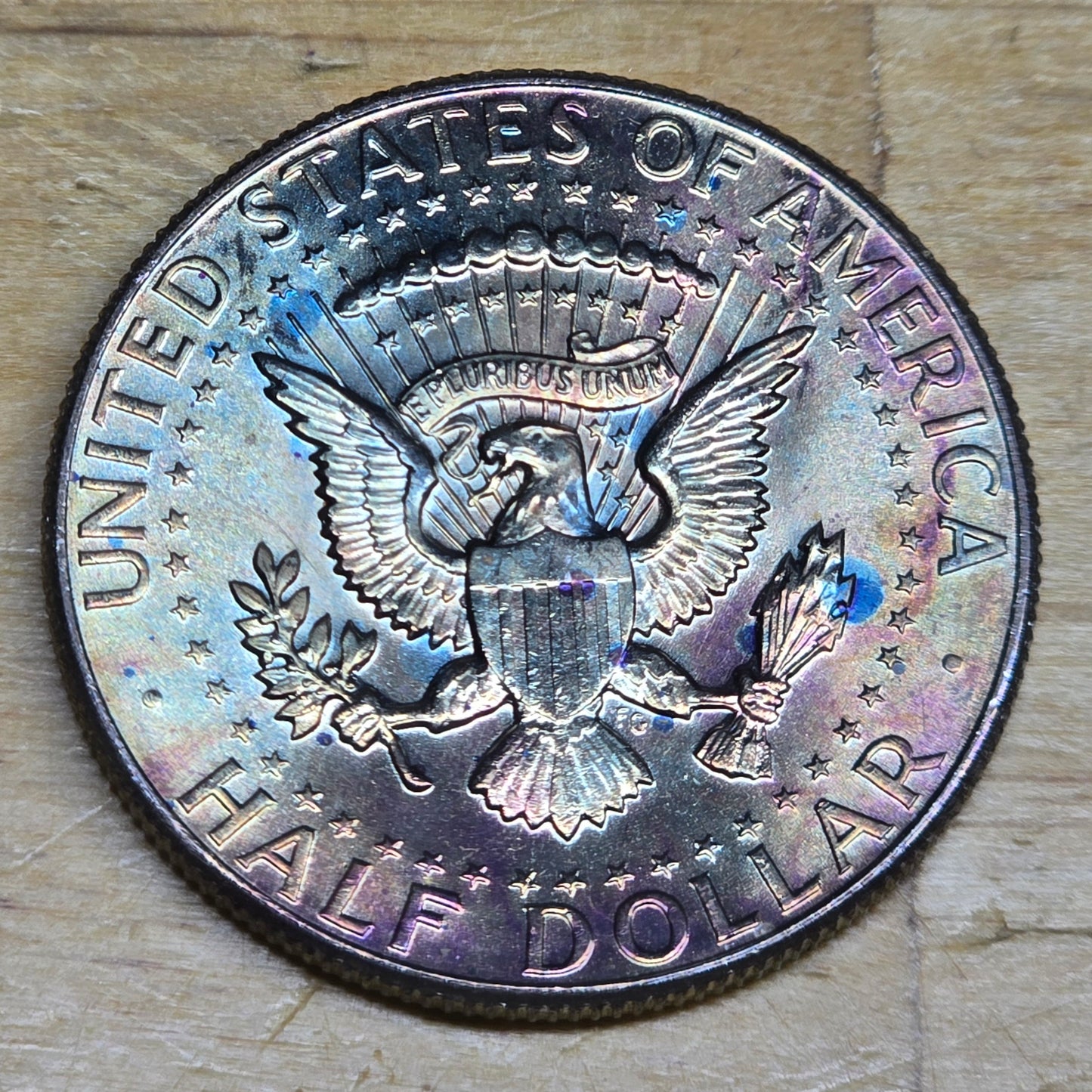1964 50c Kennedy 90% Silver Half Dollar - Rainbow 🌈 Toning - BU Purple Blue