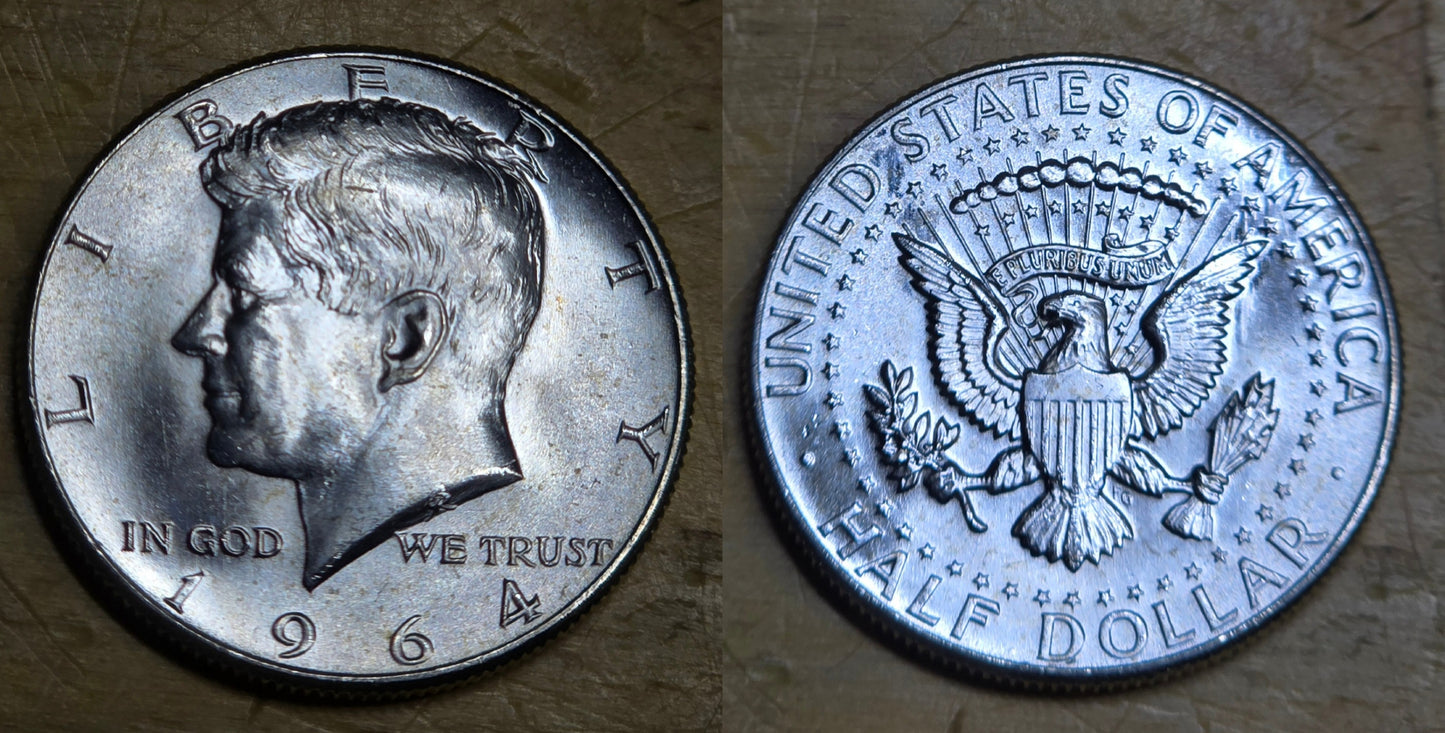 BU 1964 Kennedy SILVER Half Dollar Philadelphia Mint UNCIRCULATED UNC MS 90%