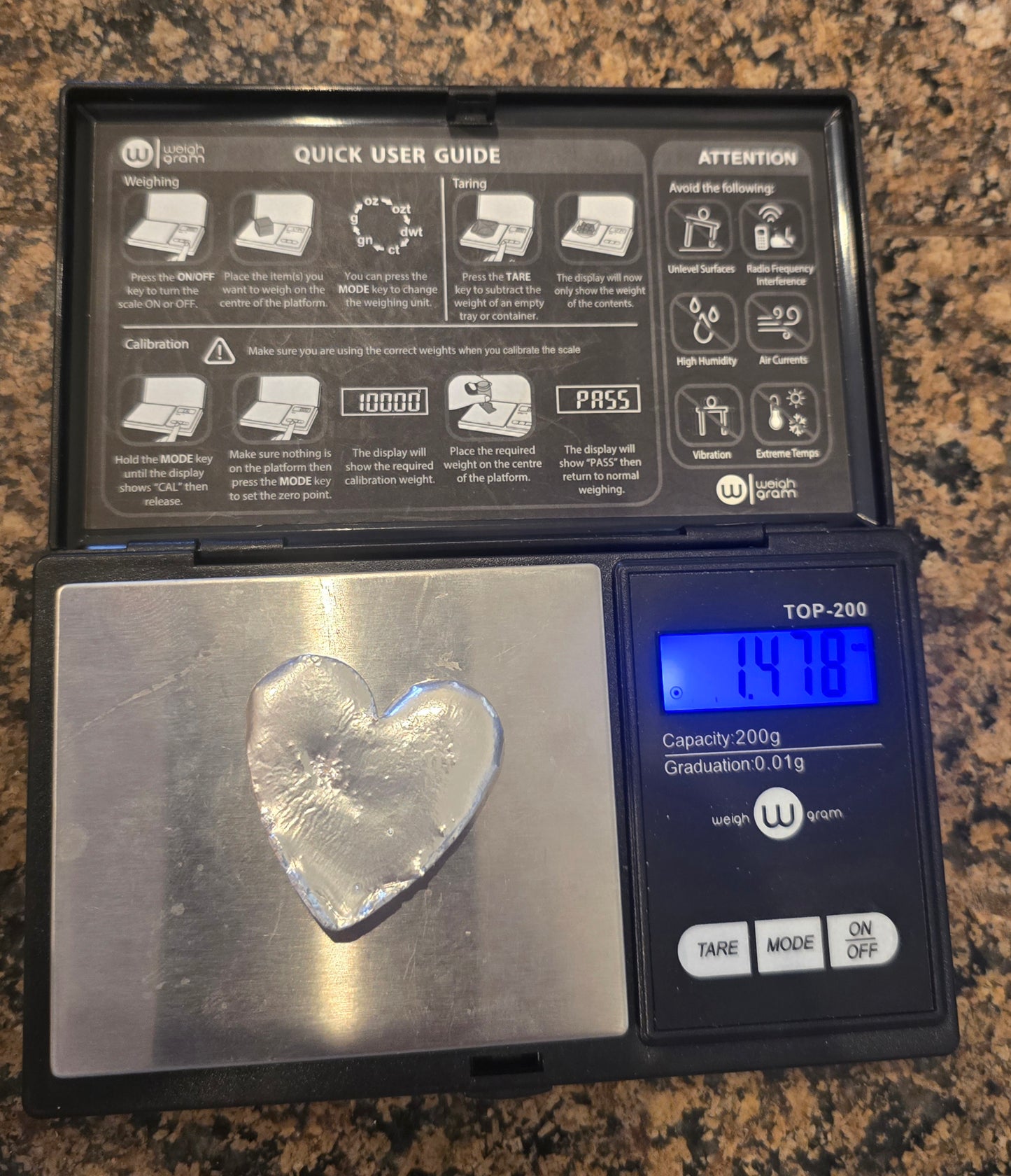 1.4 oz+ Hand Poured Silver Bar Heart .999 Fine Silver