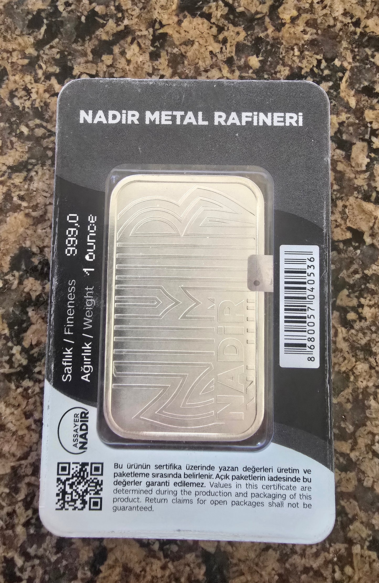 1 Ounce Nadir Silver Bar 0.999