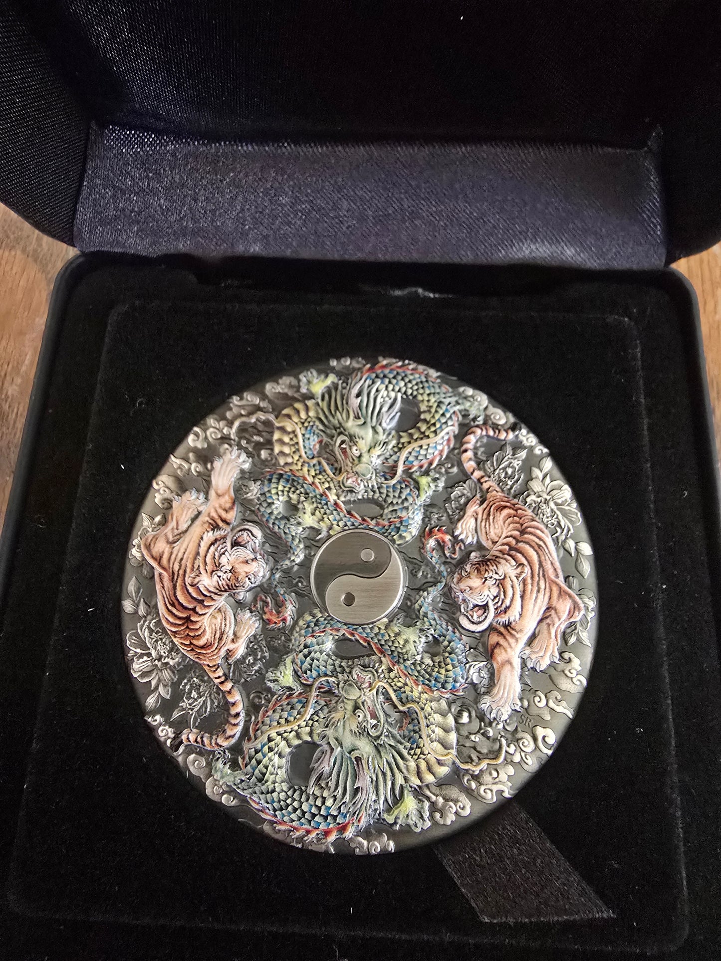 Tuvalu 2023 Double Dragon Double Tiger $5 5 Oz Silver Antique Color Serial #146