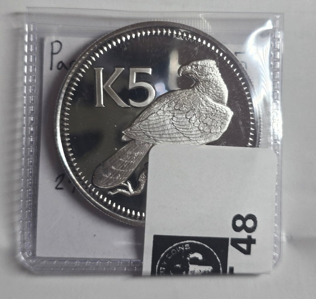1975 Papua New Guinea 5 Five Kina Proof Silver Coin