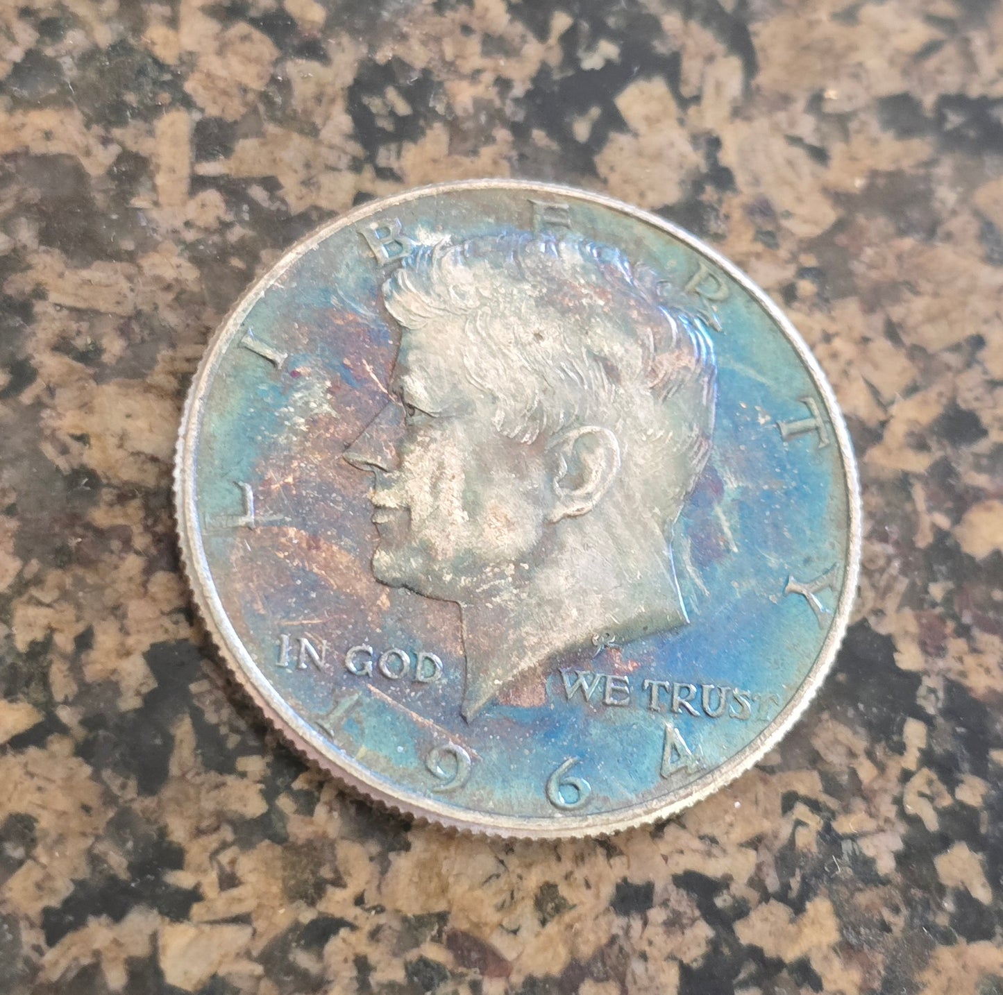 1964 50c Kennedy 90% Silver Half Dollar - Rainbow 🌈 Toning - BU Purple Blue