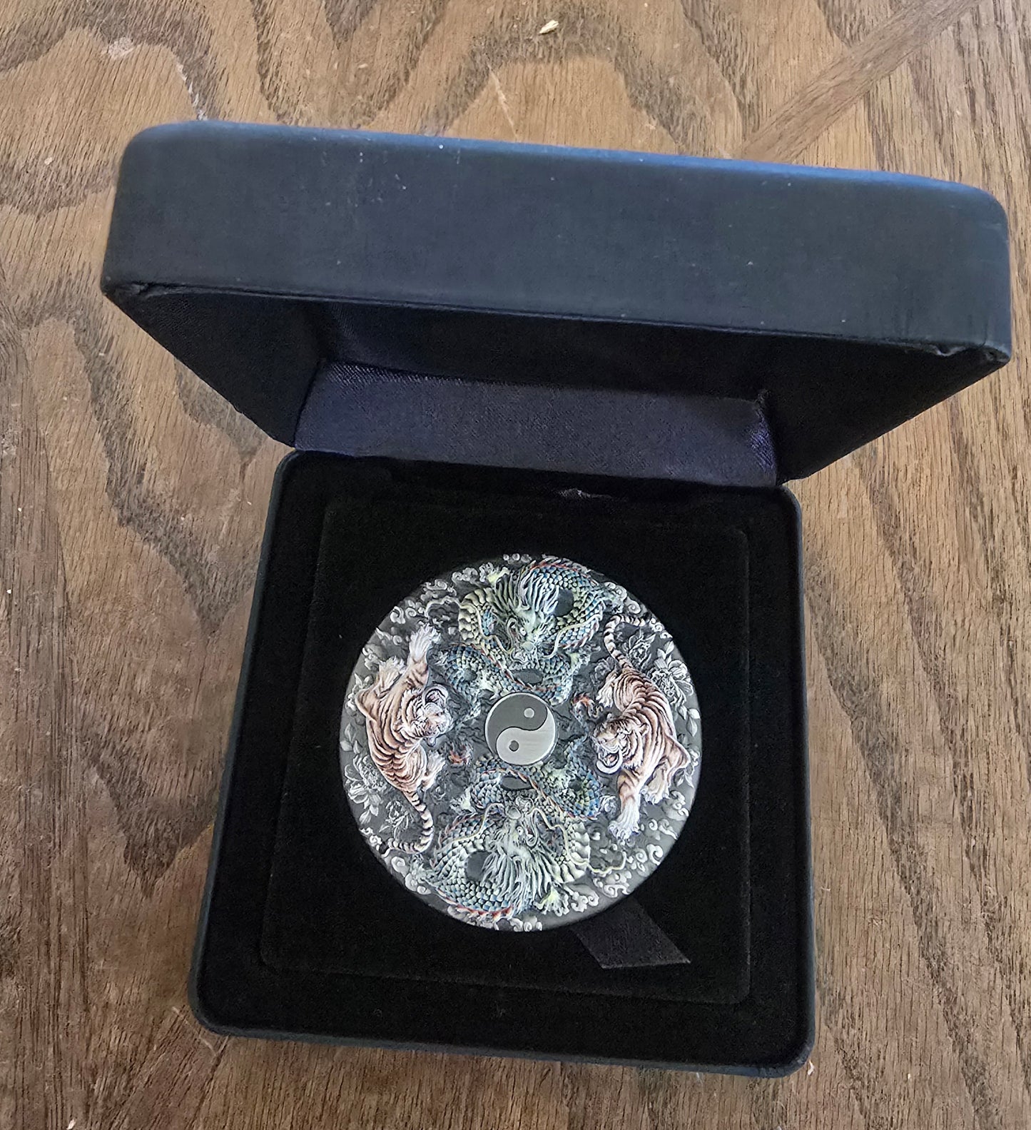 Tuvalu 2023 Double Dragon Double Tiger $5 5 Oz Silver Antique Color Serial #146