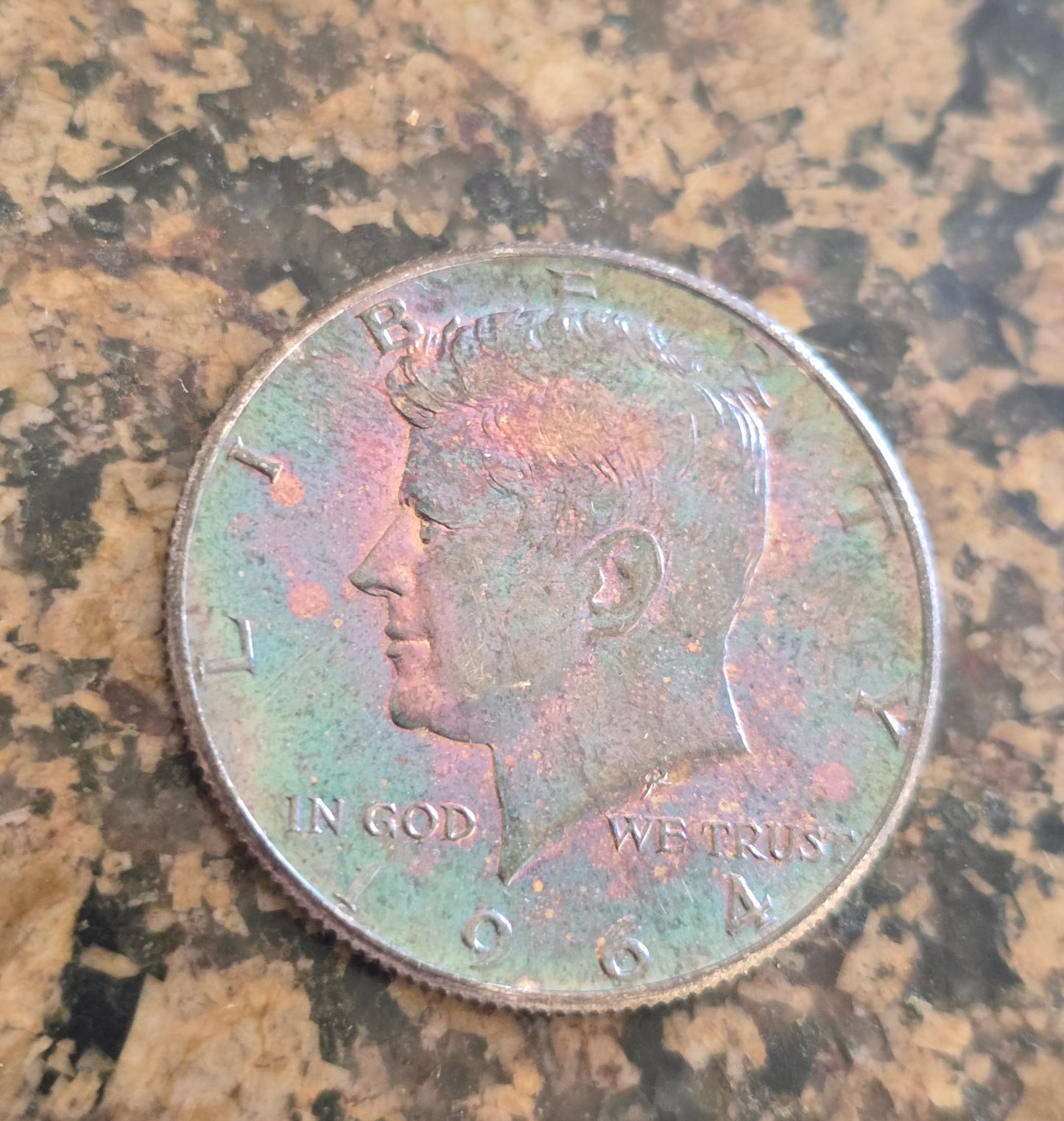 1964 50c Kennedy 90% Silver Half Dollar - Rainbow 🌈 Toning - BU Purple Blue