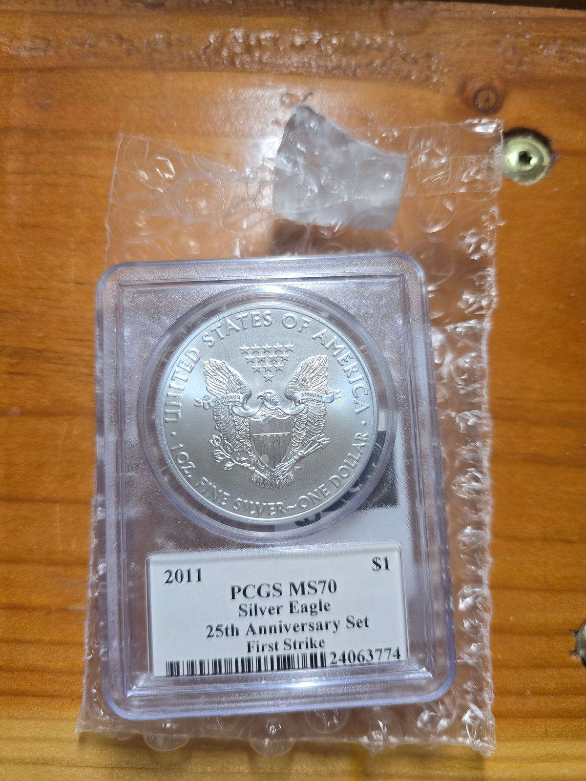 2011 SILVER EAGLE PCGS MS70 FS JOHN MERCANTI SIGNED FROM 25TH ANNIVERSARY SET