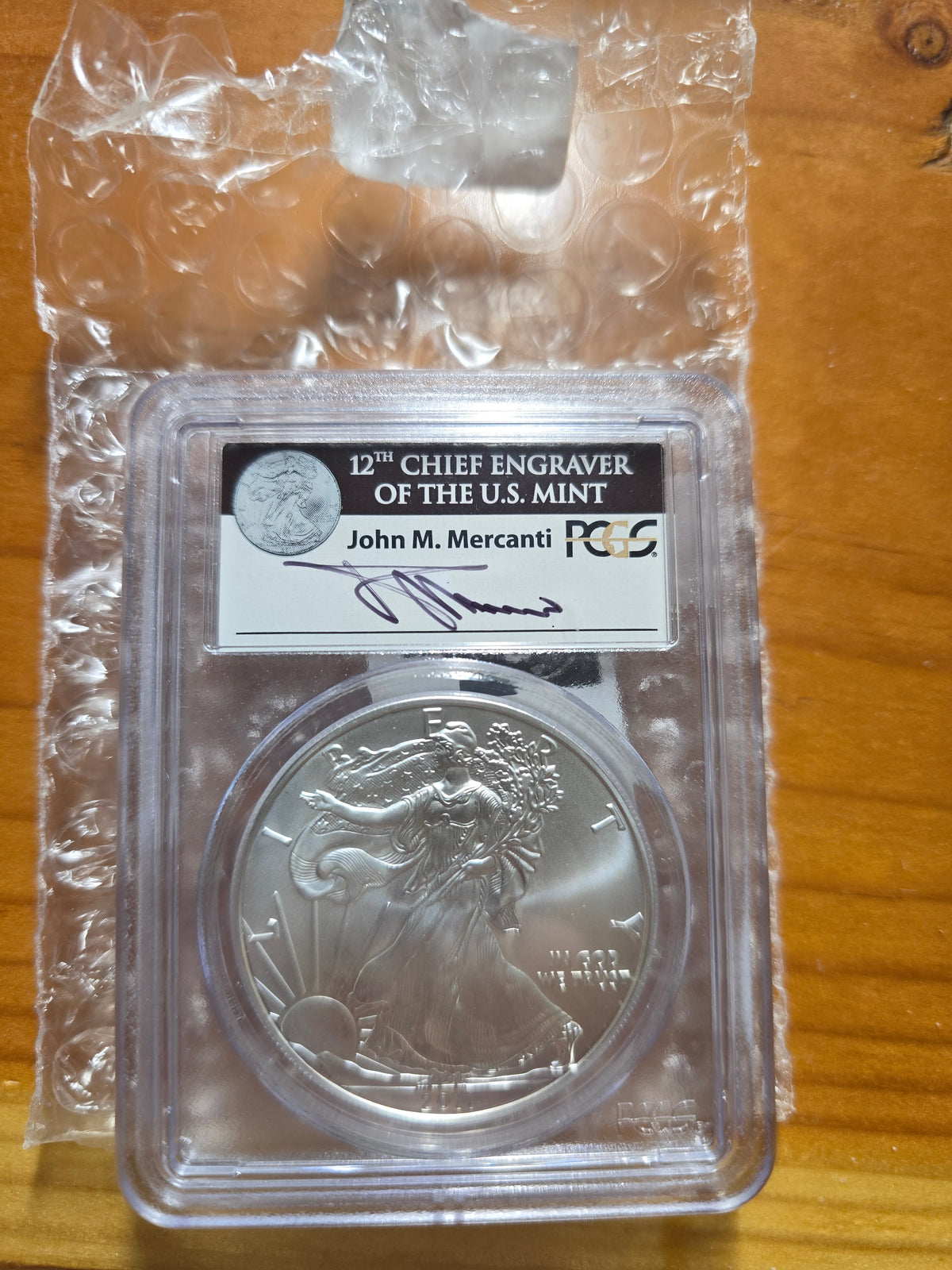 2011 SILVER EAGLE PCGS MS70 FS JOHN MERCANTI SIGNED FROM 25TH ANNIVERSARY SET