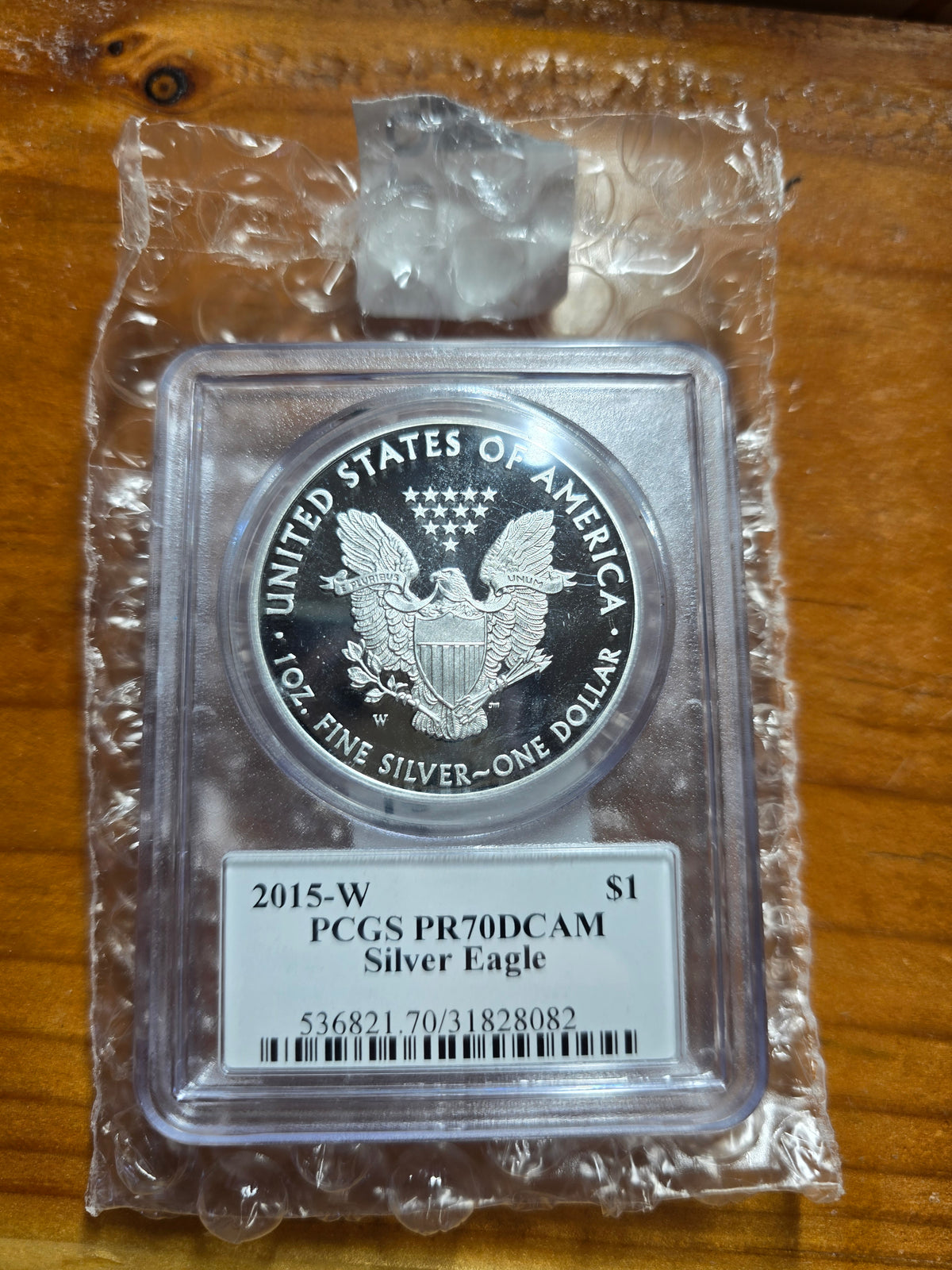 2015 W PROOF SILVER EAGLE PCGS PR70 DCAM JOHN MERCANTI HAND SIGNED FLAG LABEL