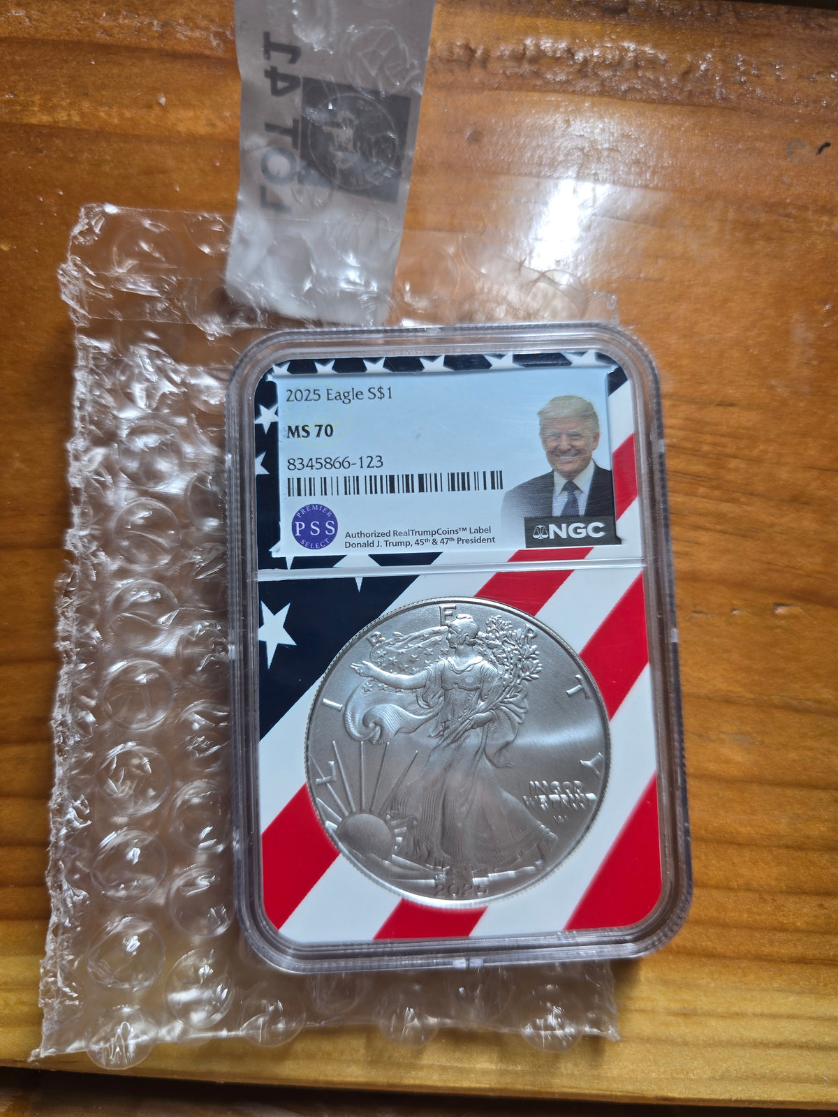 2025 Silver Eagle NGC MS 70 Donald Trump Flag Label