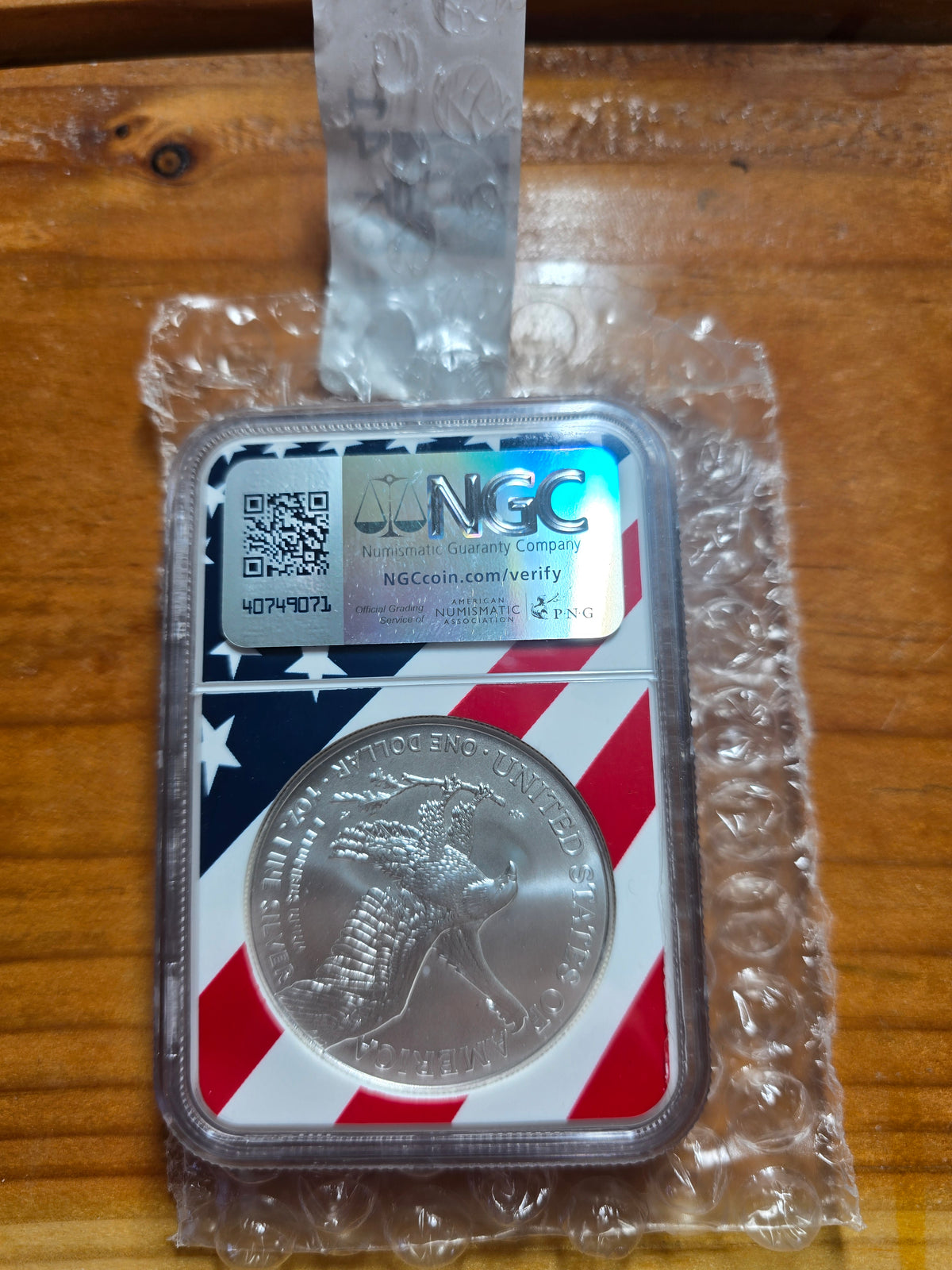 2025 Silver Eagle NGC MS 70 Donald Trump Flag Label