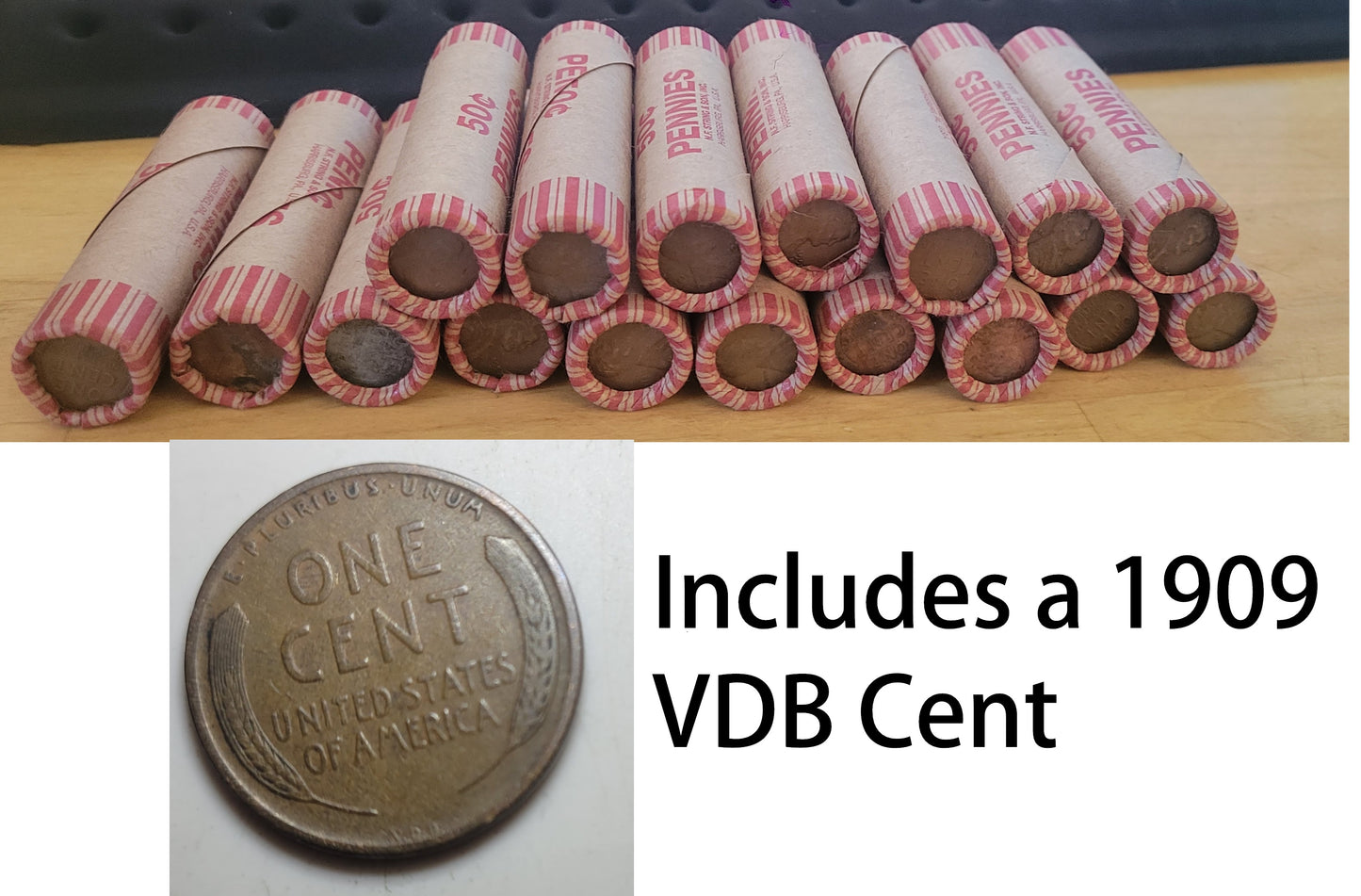 Sealed Wheat Penny Roll! Wheat Cent Lot 1909-1958 50 Vintage Coins PDS Steel USA and VDB