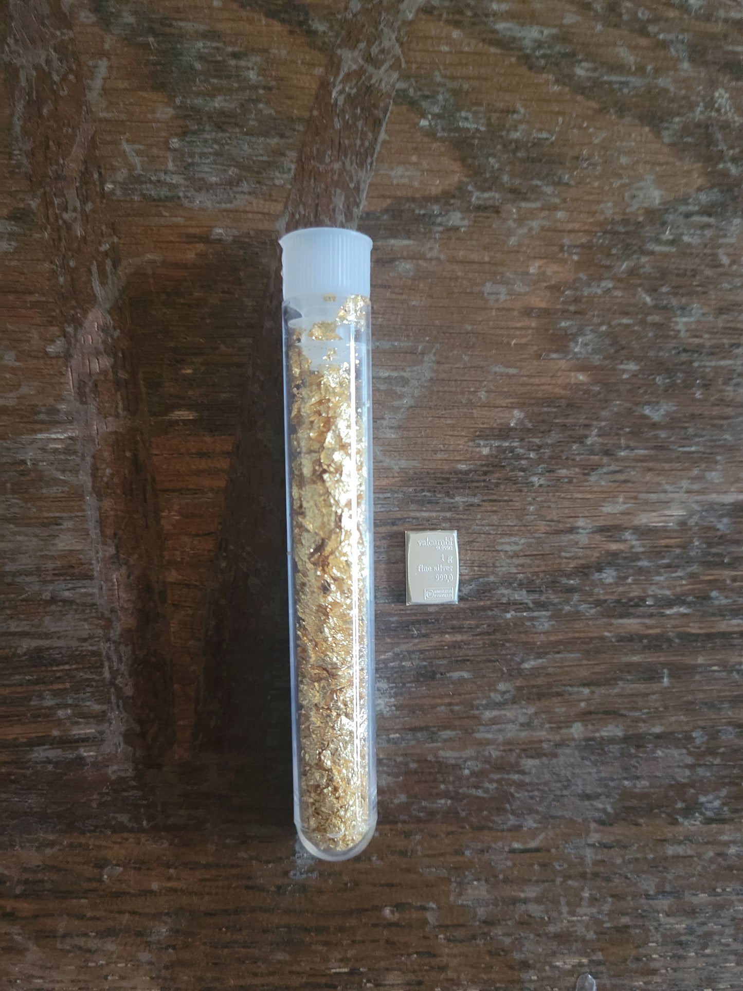 1 Gram Valcambi Silver Bar & Gold Flake Vial