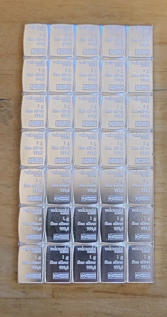 35 Grams of 1 Gram Valcambi Silver Bars