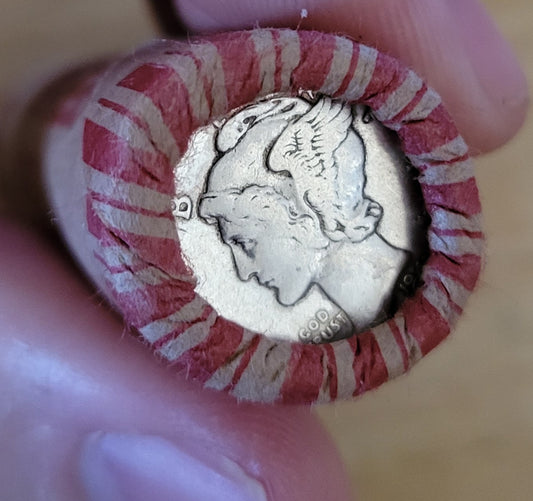 Sealed Wheat Penny Roll With Mercury Dime On The End!