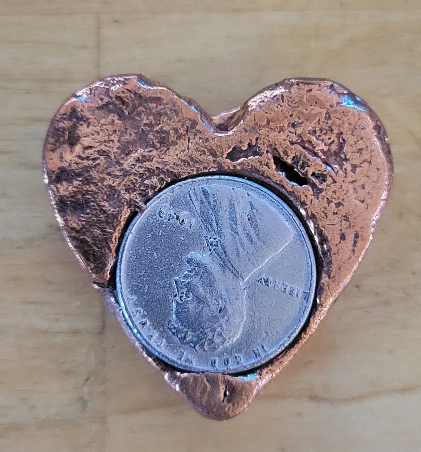 2 oz+ Hand Poured Heart, 999 Fine Copper Bullion Custom Bar Art Ingot Steel Cent