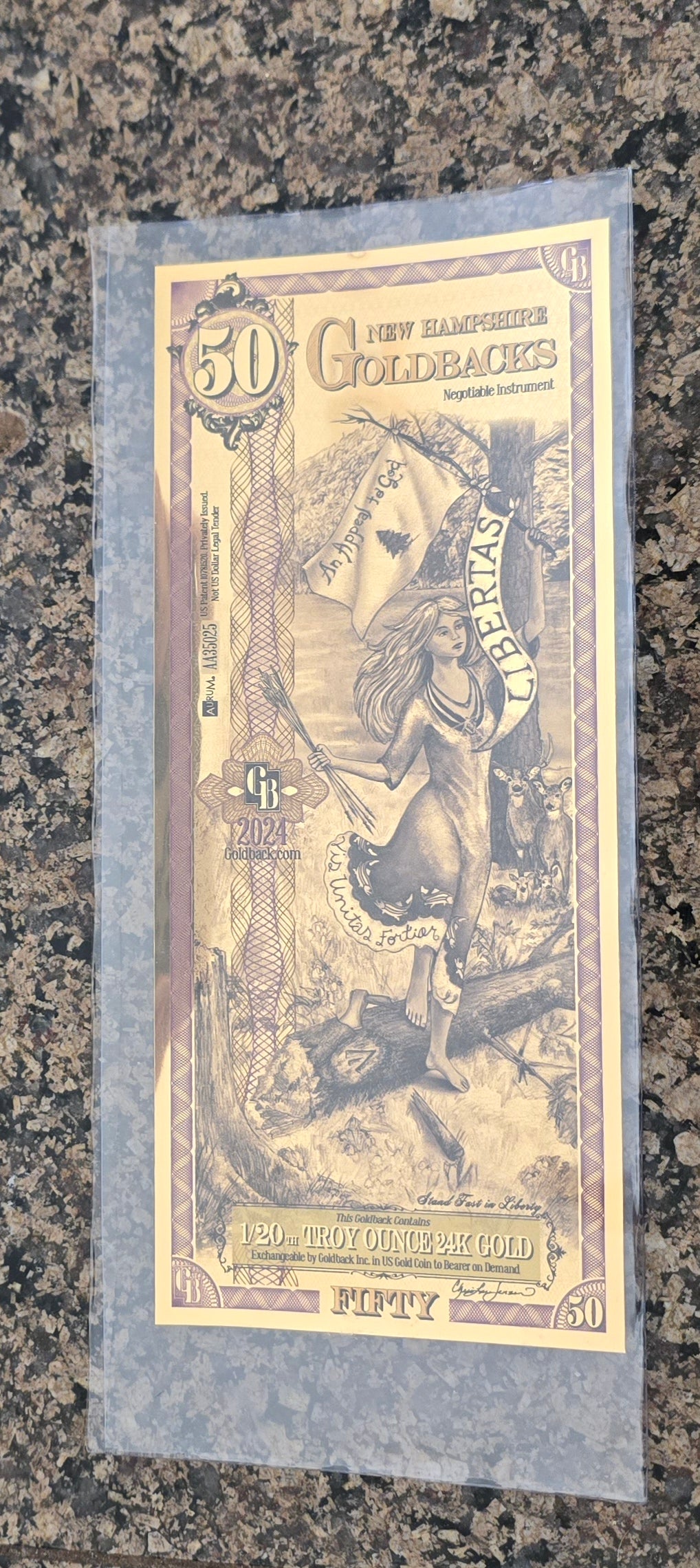 50 Random State Goldback - Aurum Gold Foil Note (24k) In Protective Sleeve