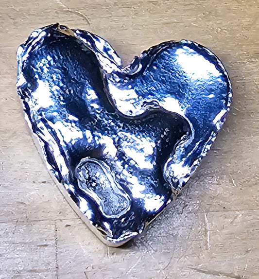 2 oz+ Hand Poured Silver Bar Heart .999 Fine Silver