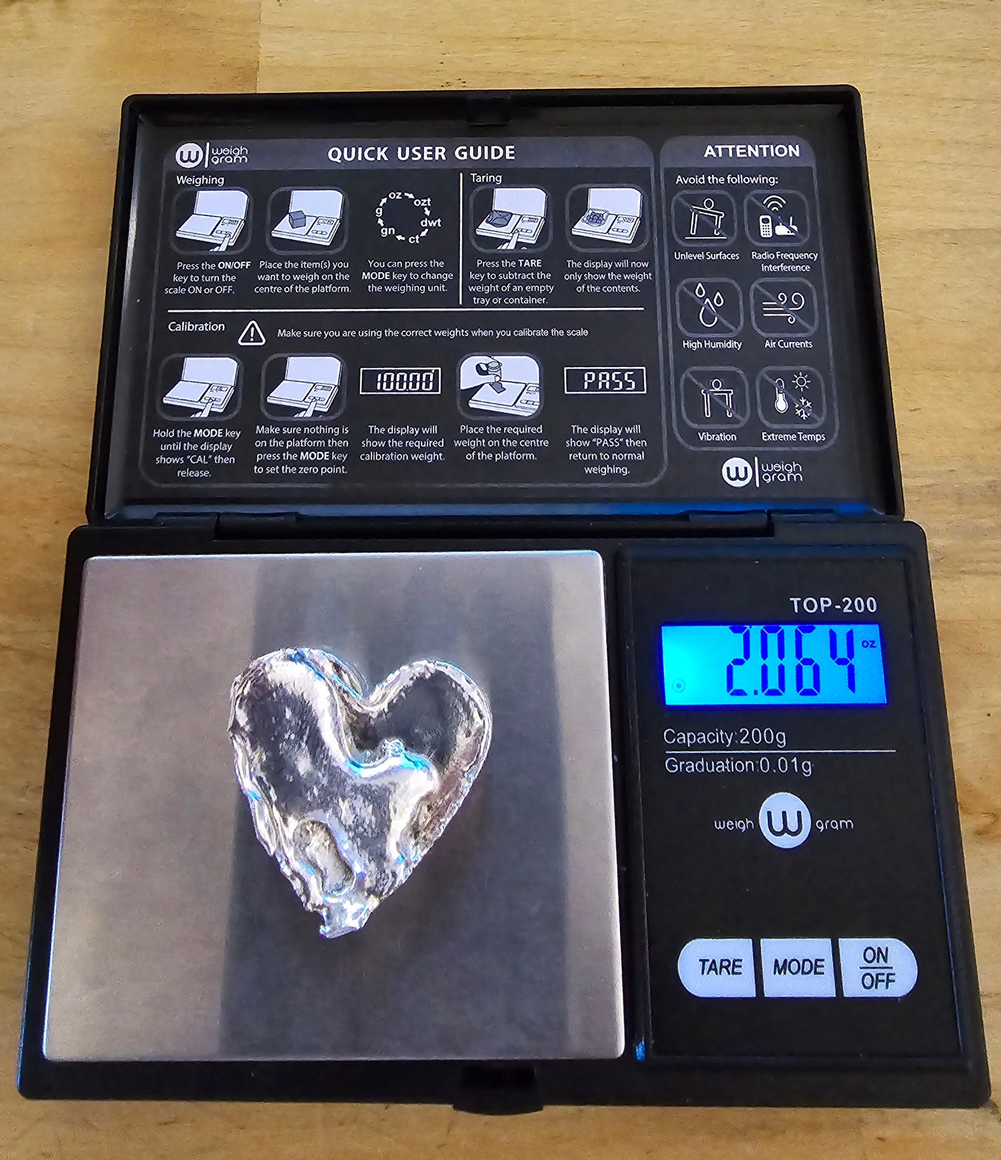 2 oz+ Hand Poured Silver Bar Heart .999 Fine Silver