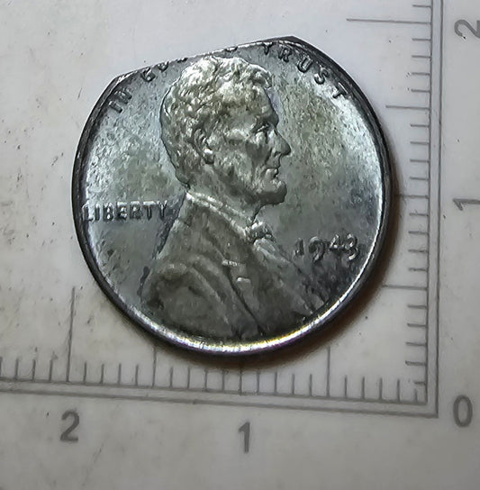 1943 Clipped Planchet Error Lincoln Wheat Cent