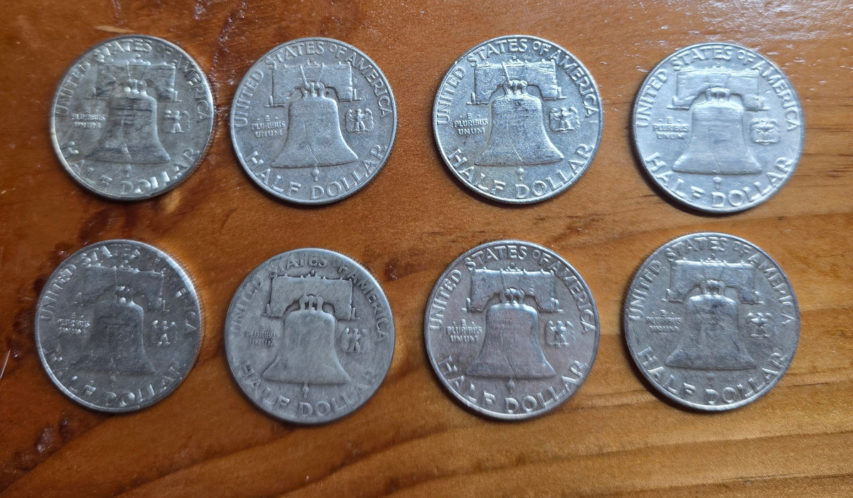 8 Franklin better date halves 1951 S, 1958 D, 1959 D and 1960s