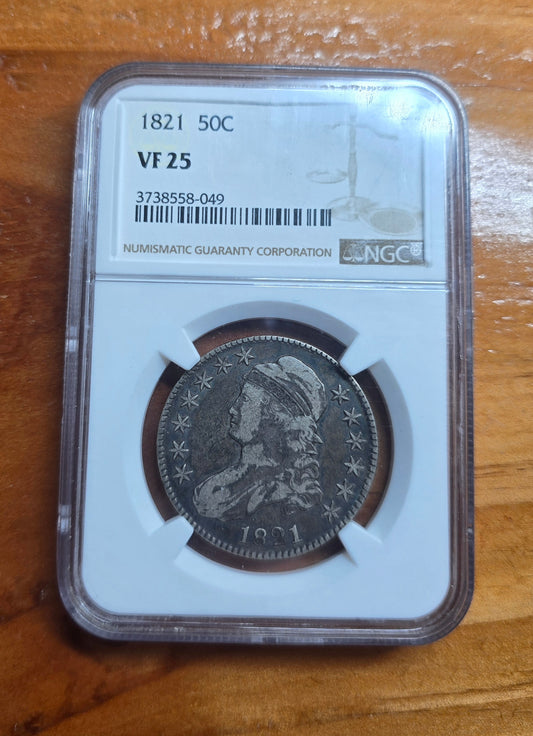 1821 CAPPED BUST HALF DOLLAR ANACS CERTIFIED VF25 ORIGINAL DIE ROTATION