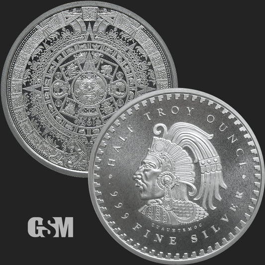 Silver Cuauhtemoc Aztec Calendar Round - Half Troy Ounce - Rare Collectible GSM