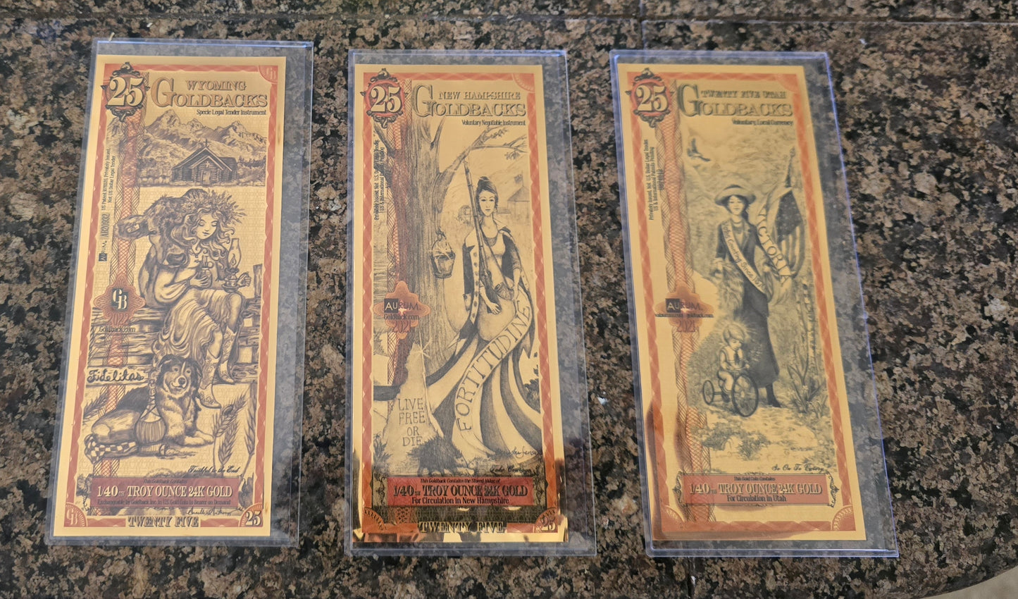 25 Random State Goldback - Aurum Gold Foil Note (24k) In Protective Sleeve