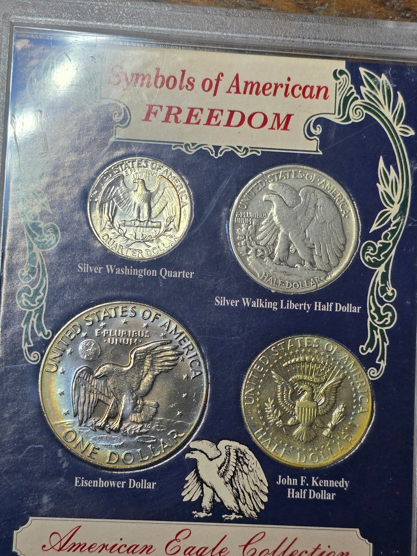 Silver Toned coins 1974 Ike 1968 Kennedy 1964 quarter 1945 Walking Liberty Half