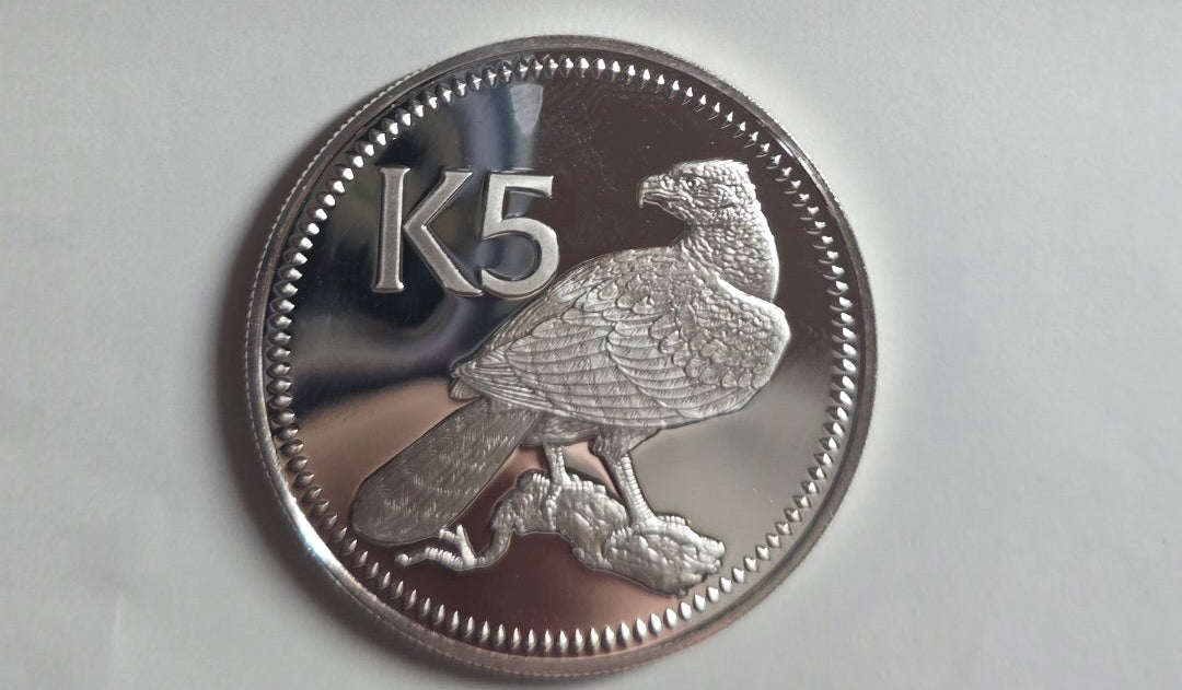 1975 Papua New Guinea 5 Five Kina Proof Silver Coin