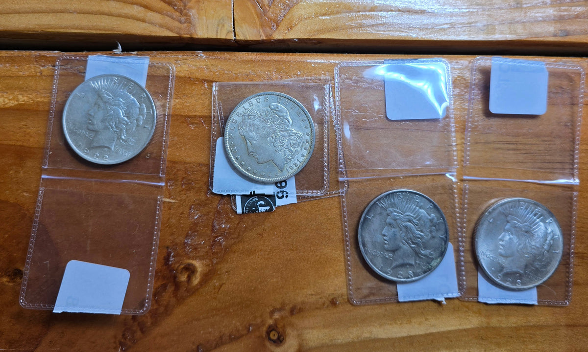 Lot of 4 Silver Dollars Morgan and Peace Collectible Coins Philadelphia
