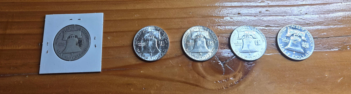 5 Franklin Silver Half Dollars $2.5 FV