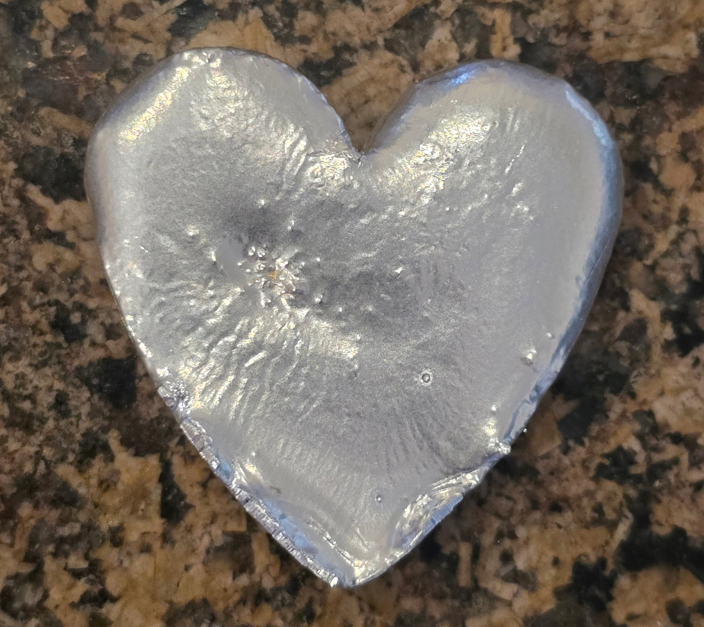 1.4 oz+ Hand Poured Silver Bar Heart .999 Fine Silver
