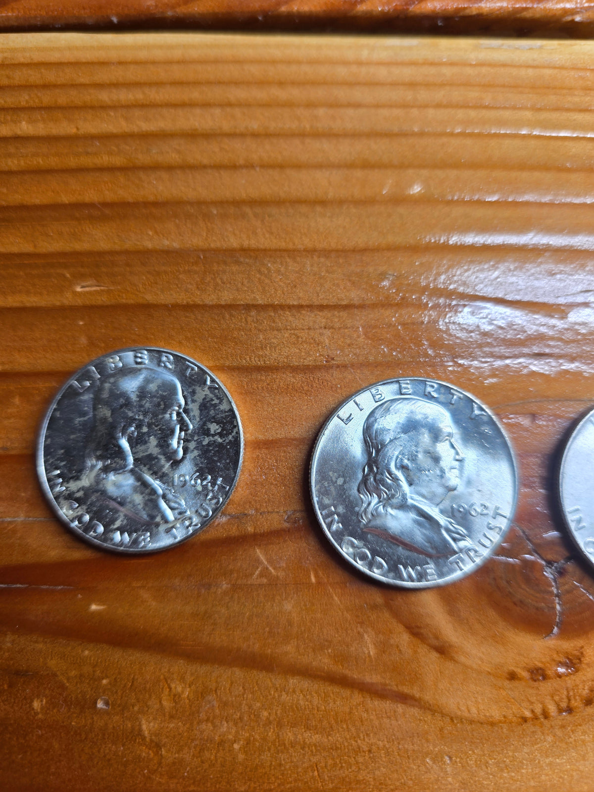 5 Franklin Silver Half Dollars $2.5 FV
