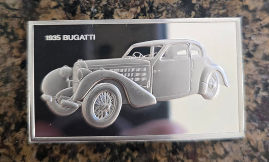 Sterling Silver Bar  Franklin Mint 1000grains (2.34oz) Bugatti Car 1935
