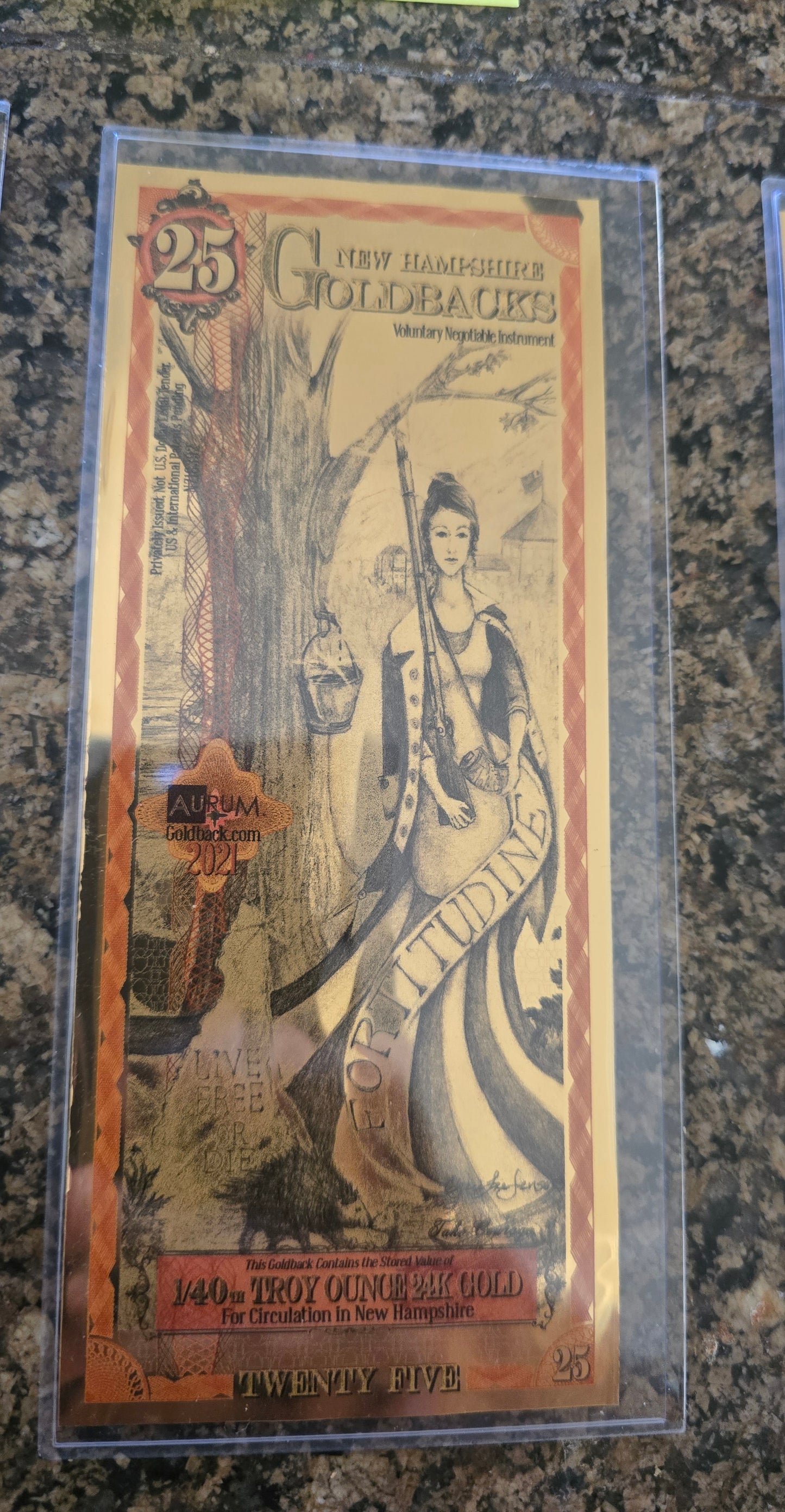 25 Random State Goldback - Aurum Gold Foil Note (24k) In Protective Sleeve