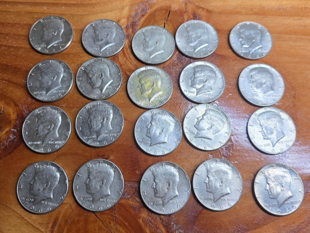 Lot of 20 Kennedy Half Dollar Coins 1966 $10 FV 40% Silver