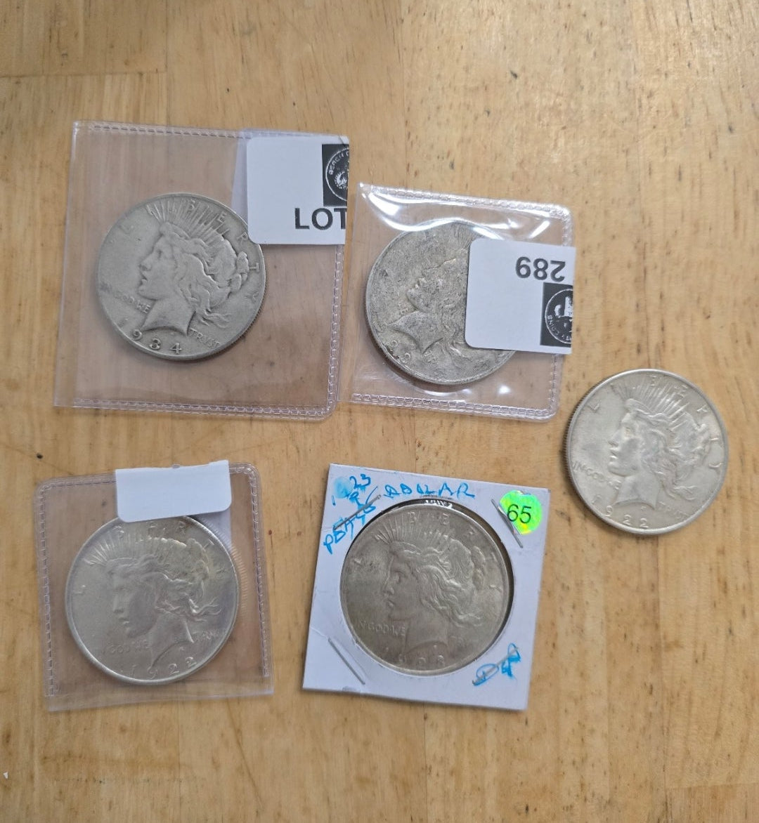 5x Peace Dollar Silver Coins Shown