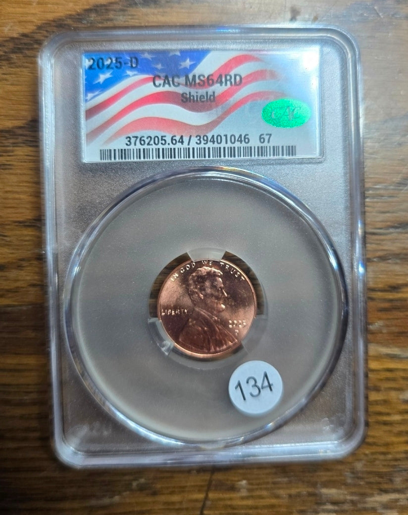 2025-D Lincoln Shield CAC Graded MS64RD Flag Label