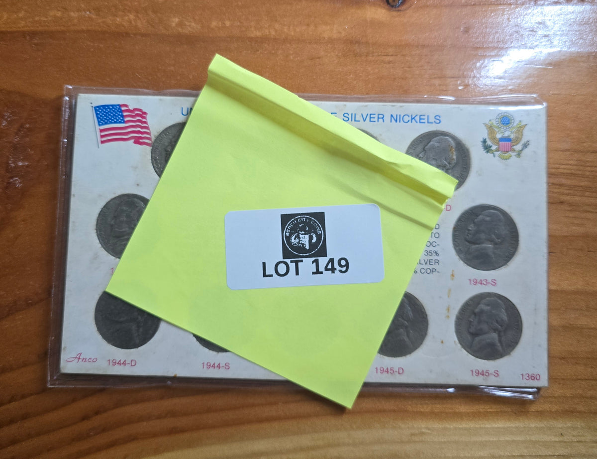US WARTIME SILVER NICKELS SET COMPLETE ~~ 11 COINS in DISPLAY CARD
