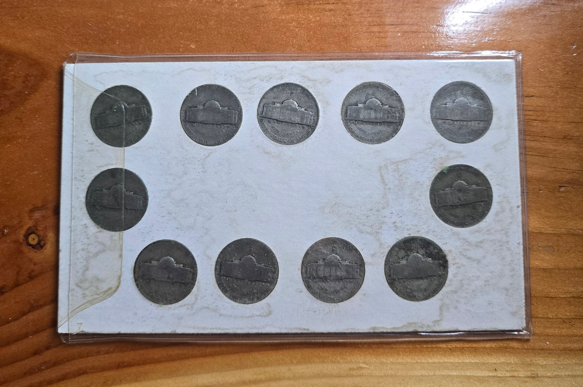 US WARTIME SILVER NICKELS SET COMPLETE ~~ 11 COINS in DISPLAY CARD