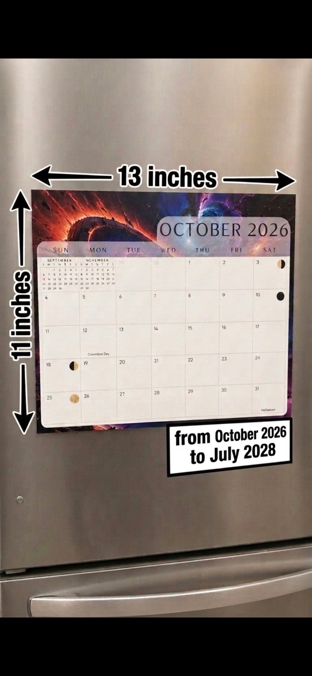 Fridge Calendar Custom Space Themed 22 Months Tear Off Magnetic