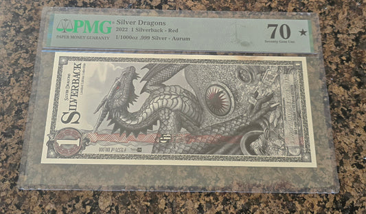 1 silver back note like goldback but silver silverdragon PMG 70 UNC 2022