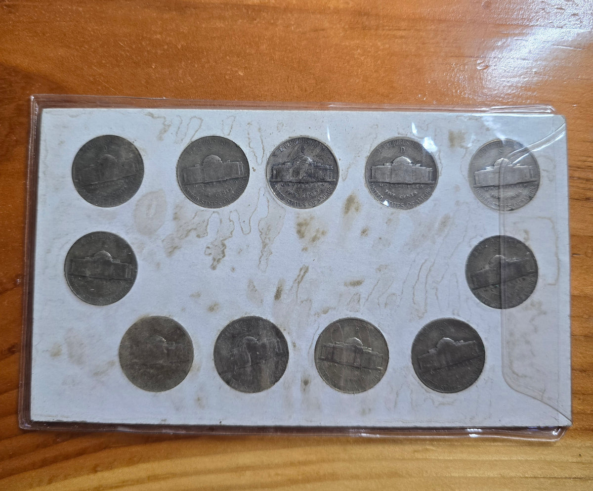 US WARTIME SILVER NICKELS SET COMPLETE ~~ 11 COINS in DISPLAY CARD