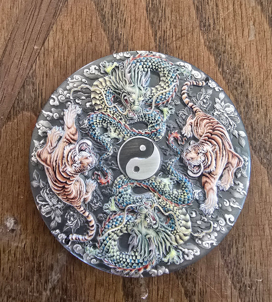 Tuvalu 2023 Double Dragon Double Tiger $5 5 Oz Silver Antique Color Serial #146