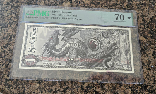 1 silver back note like goldback but silver silverdragon PMG 70 UNC 2022