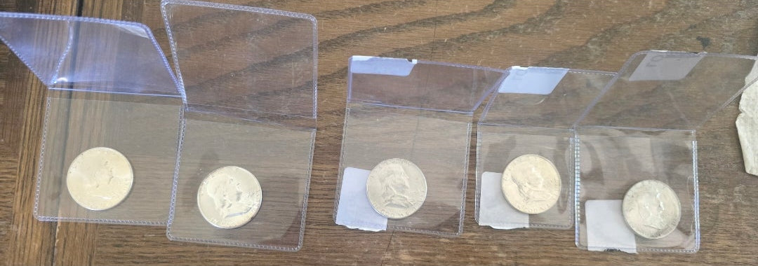 5 AU to BU 1950s franklin half dollars lot of 5