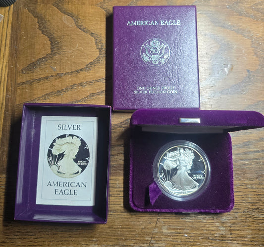 1986-S American Silver Eagle Choice Proof Bullion $1 - in Box w/ COA