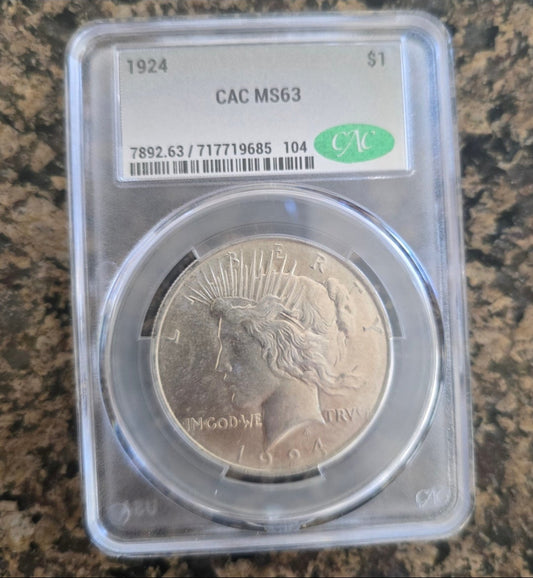 1924 CAC MS63 Peace Dollar Better Date